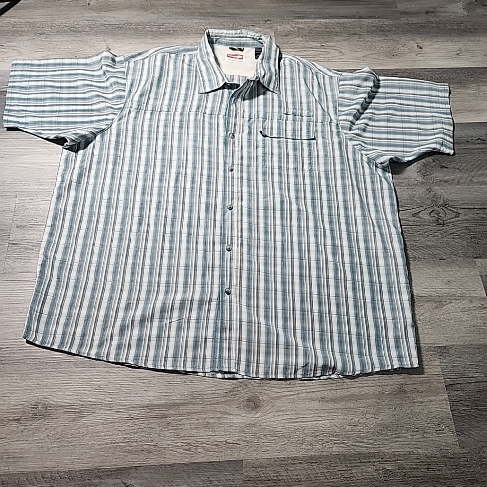 Wrangler Premium Quality Travel Shirt Blue 3XL Short Sleeve Button Up Polyester